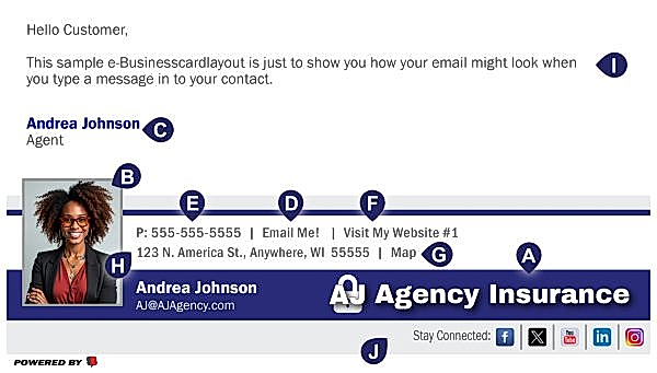 Compact eBusinesscard sample showing the same standard features